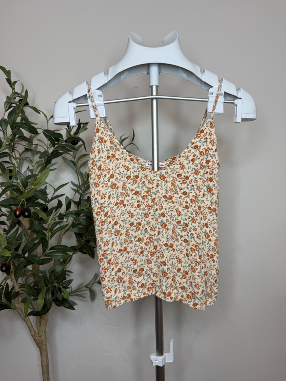 Reformation Cream Floral Spaghetti Strap Cami